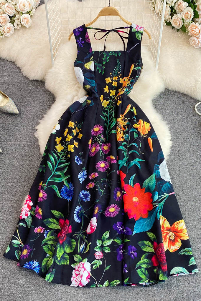 Floral Backless Sleeveless Maxi Dress