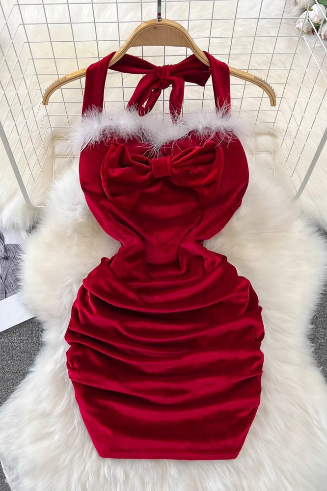 Christmas Bow Strappy Mini Dress