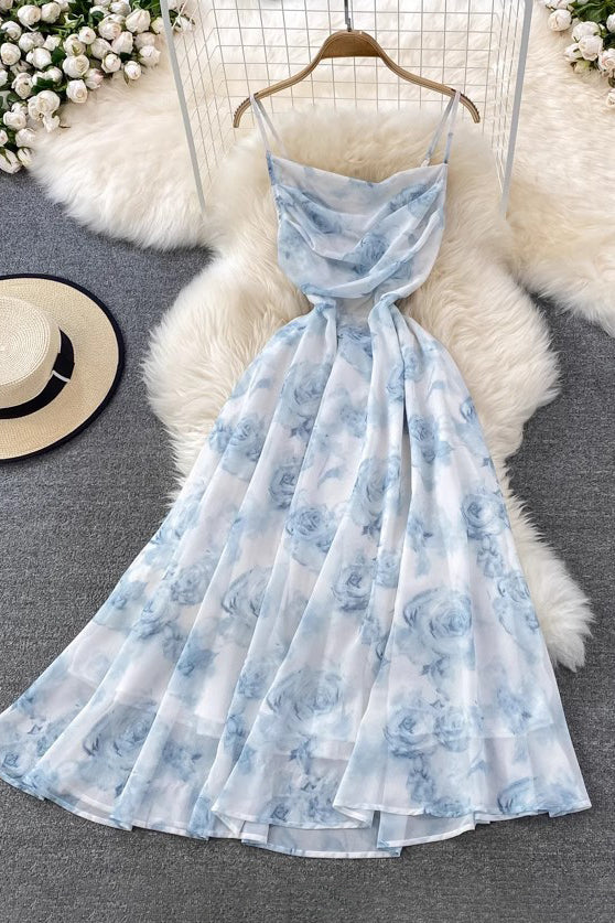 Strap Floral Chiffon Beach Maxi Dress