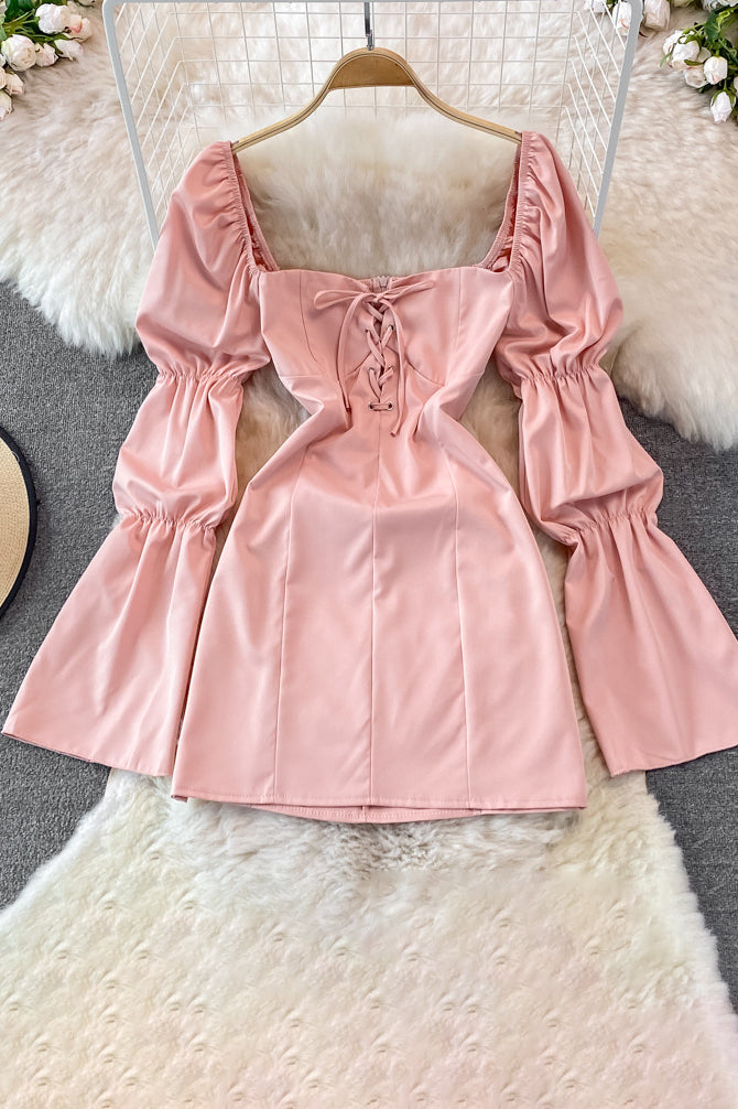 Crisscross Strappy Backless Long Sleeve Dress