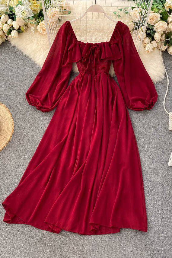 Chiffon Strappy Long Sleeve Maxi Dress