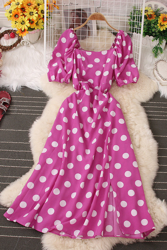 Short Sleeve Polka Dots Maxi Dress