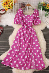 Short Sleeve Polka Dots Maxi Dress