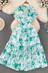 Floral A-Line Short Sleeve Maxi Dress