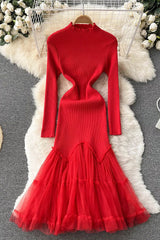 Knit Long Sleeve Gauze Maxi Dress