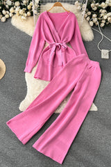 Casual Long Sleeve Tops Pants Trousers Set Two-Piece