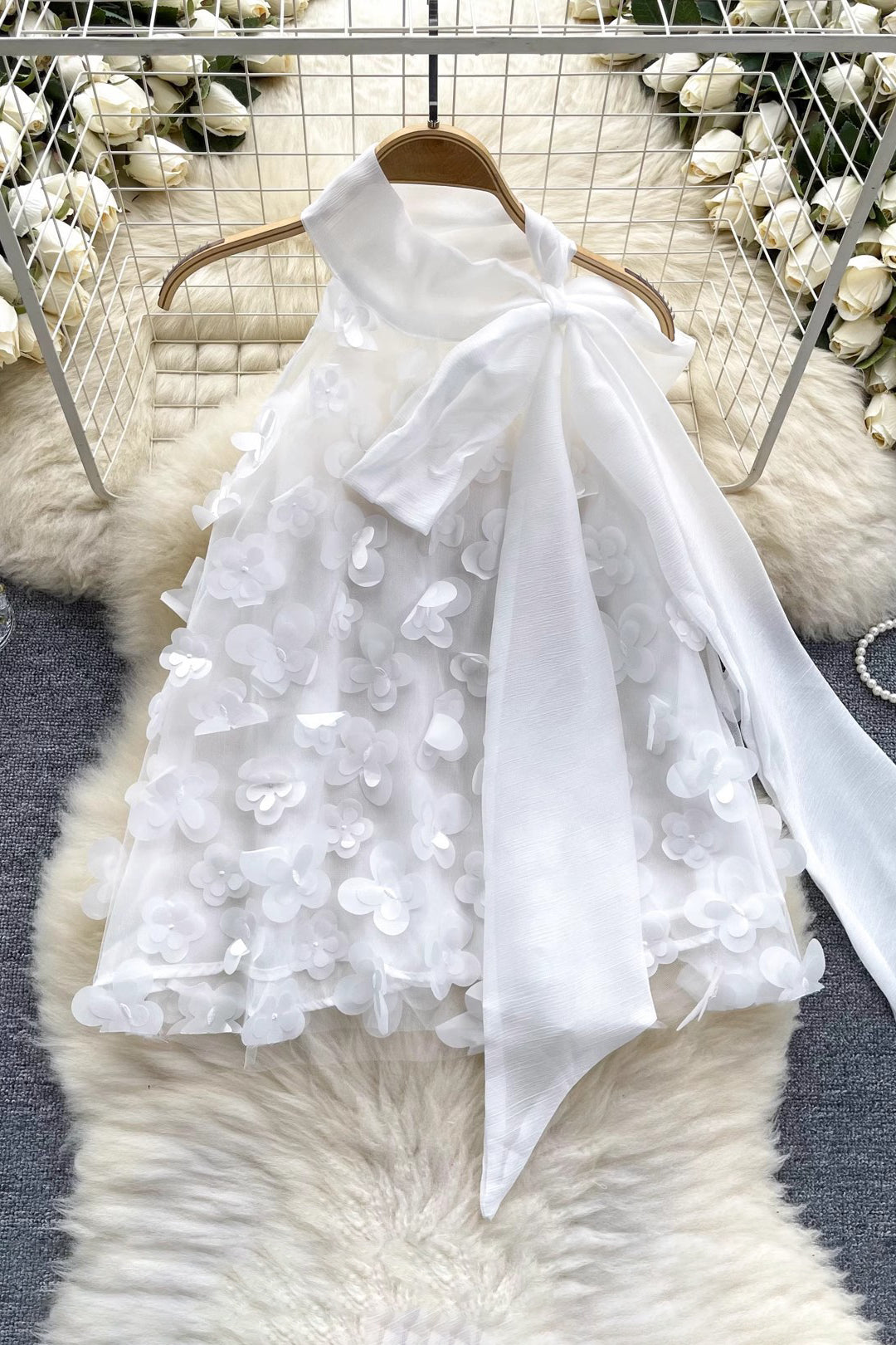 Bow Three-Dimensional Flower Bud Sleeveless Vest Tank Top