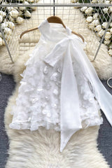 Bow Three-Dimensional Flower Bud Sleeveless Vest Tank Top