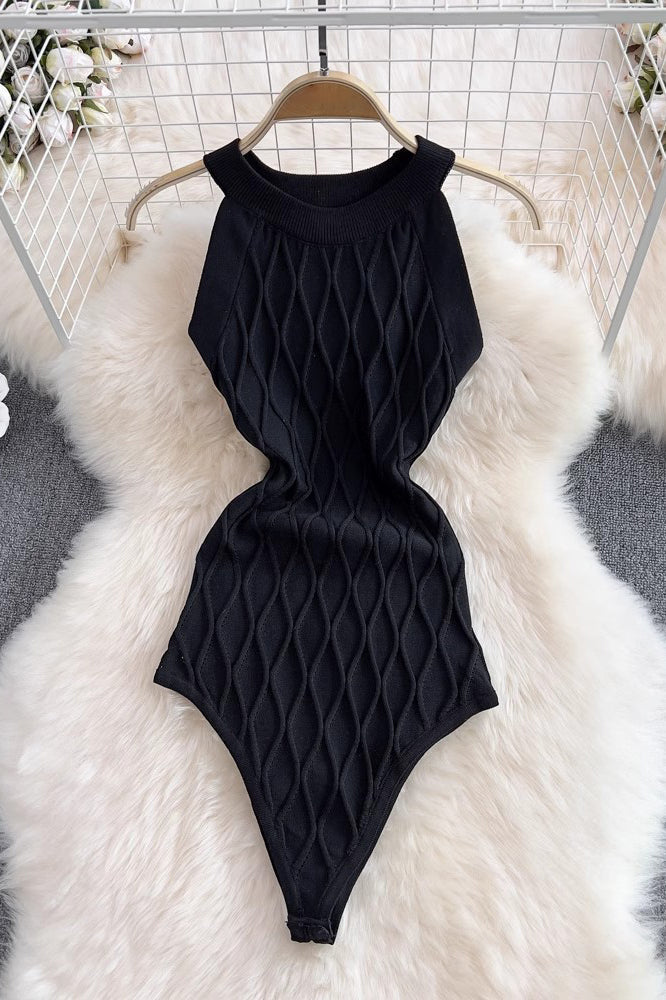 Sleeveless Halter Knit Bodysuits