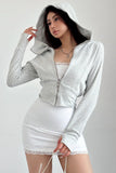 Casual Long Sleeve Zip Cardigan Crop Hooded Coat