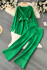 Casual Long Sleeve Tops Pants Trousers Set Two-Piece