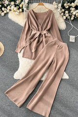 Casual Long Sleeve Tops Pants Trousers Set Two-Piece