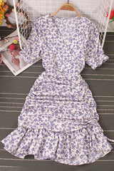 V-Neck Short Sleeve Lace Ruffle Maxi Dress