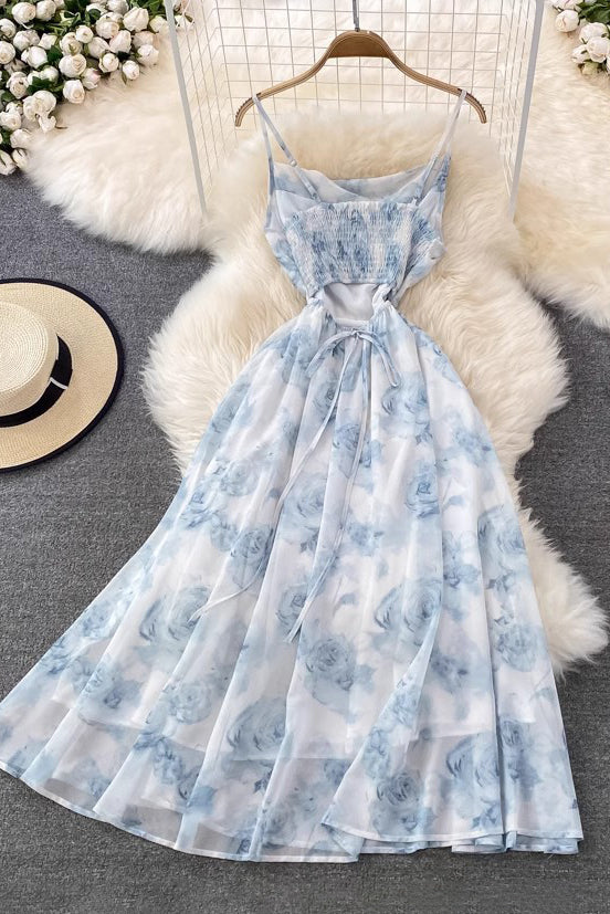 Strap Floral Chiffon Beach Maxi Dress