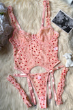 Heart Pattern Lace Strap Underwear Lingerie Set