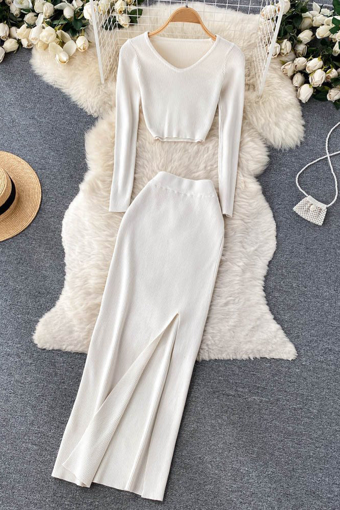 Long Sleeve Tops Skirt Set Two-Piece