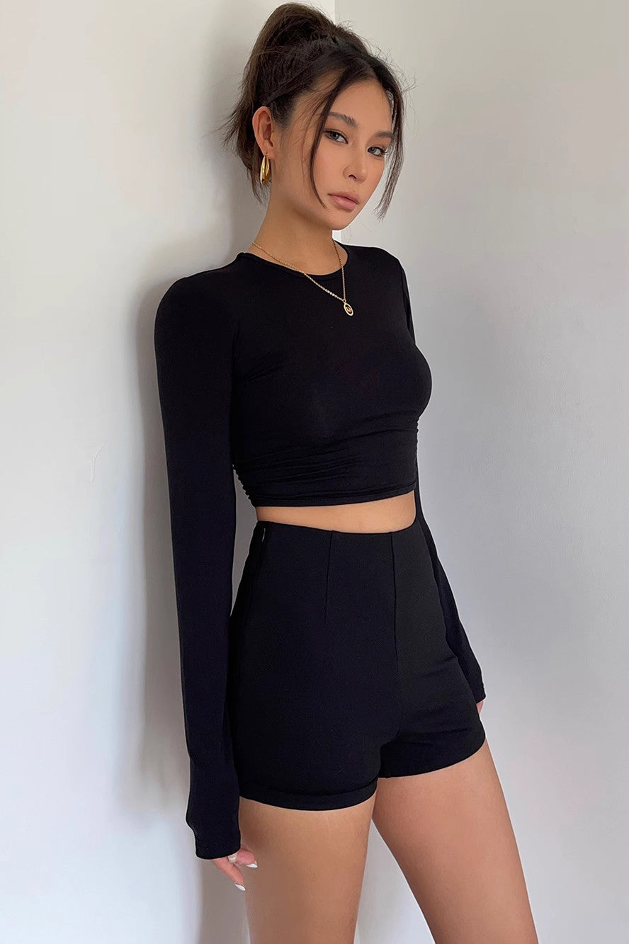 Backless Crew Neck Fitted Shirt