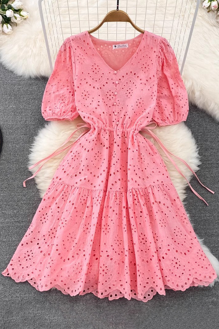 V-Neck Short Sleeve Hollow Strappy Maxi Dress