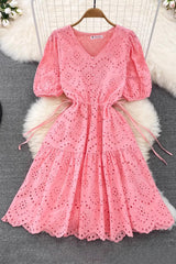 V-Neck Short Sleeve Hollow Strappy Maxi Dress