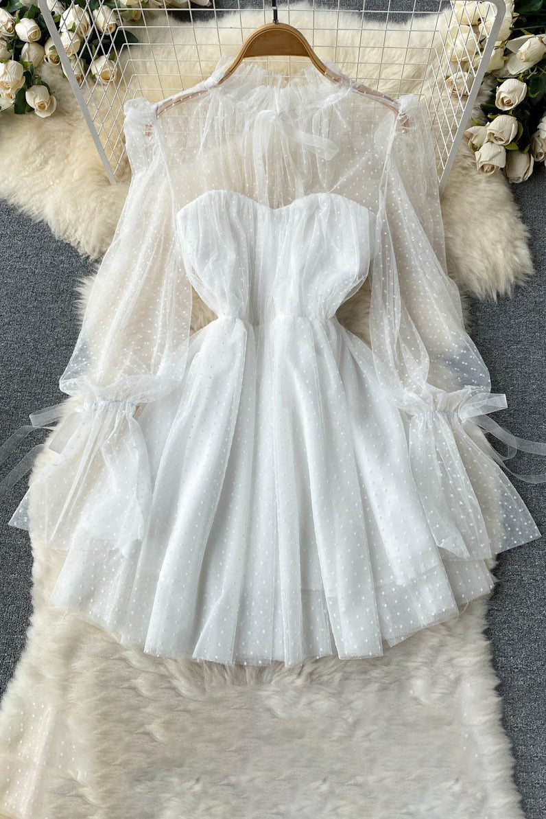 Long Sleeve Gauze Strappy Mini Dress