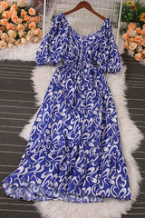 V-Neck Short Sleeve Ruffle Maxi Dress