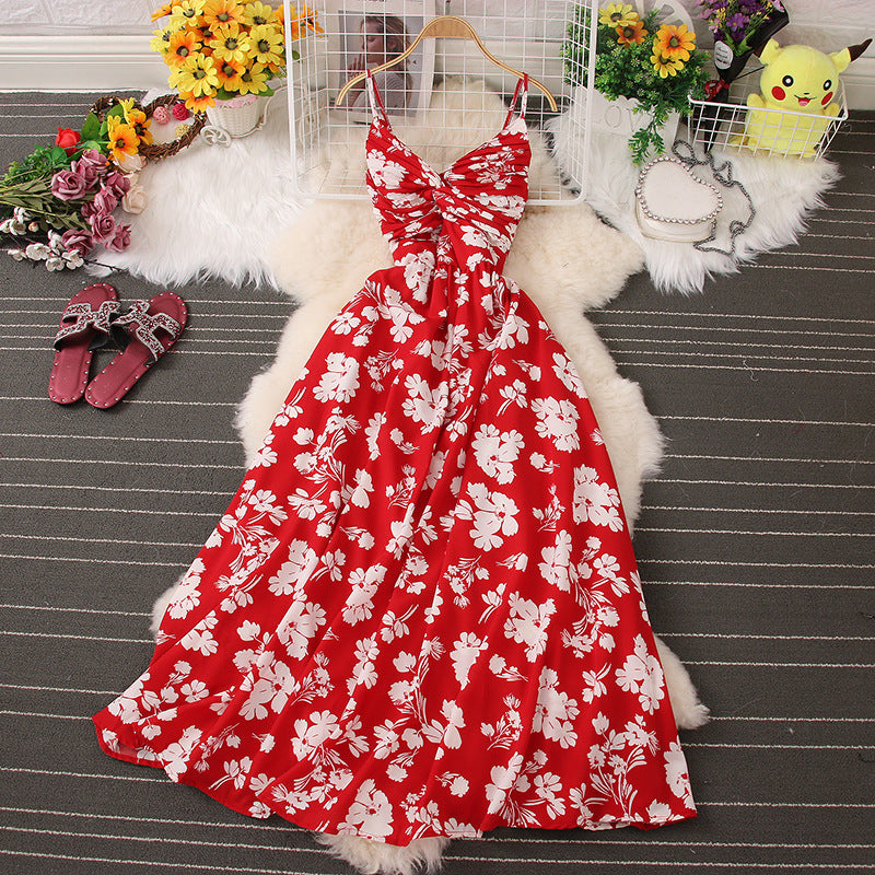 Floral Strap Sleeveless Ruffle Maxi Dress