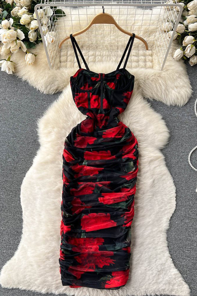 Floral Strap Ruffle Maxi Dress