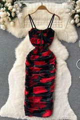 Floral Strap Ruffle Maxi Dress