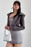 Casual Long Sleeve Zip Cardigan Crop Hooded Coat