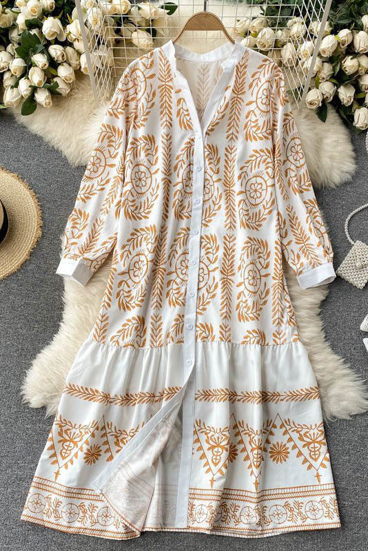 Print Long Sleeve Maxi Dress