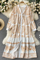 Print Long Sleeve Maxi Dress