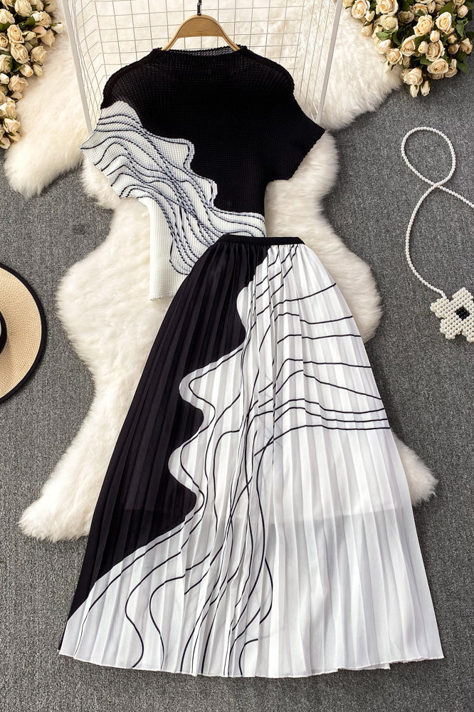 Short Sleeve Tops Maxi Skirt Set Two-Piece