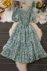 Floral Short Sleeve Ruffle Maxi Dress