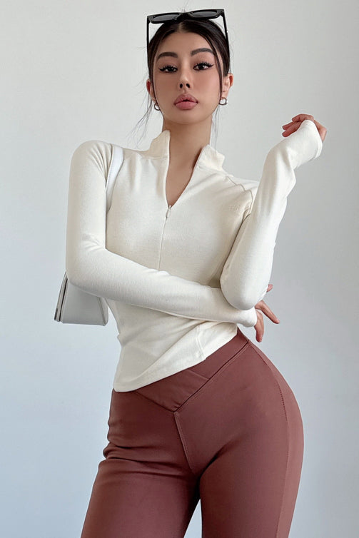 Casual Zip Lapel Long Sleeve Tops