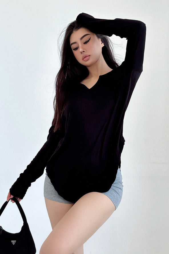 Casual V-Neck Long Sleeve Top