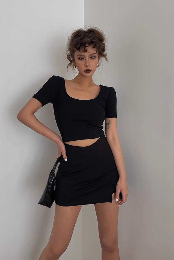 Crew Neck Crisscross Fitted Tops Shirt
