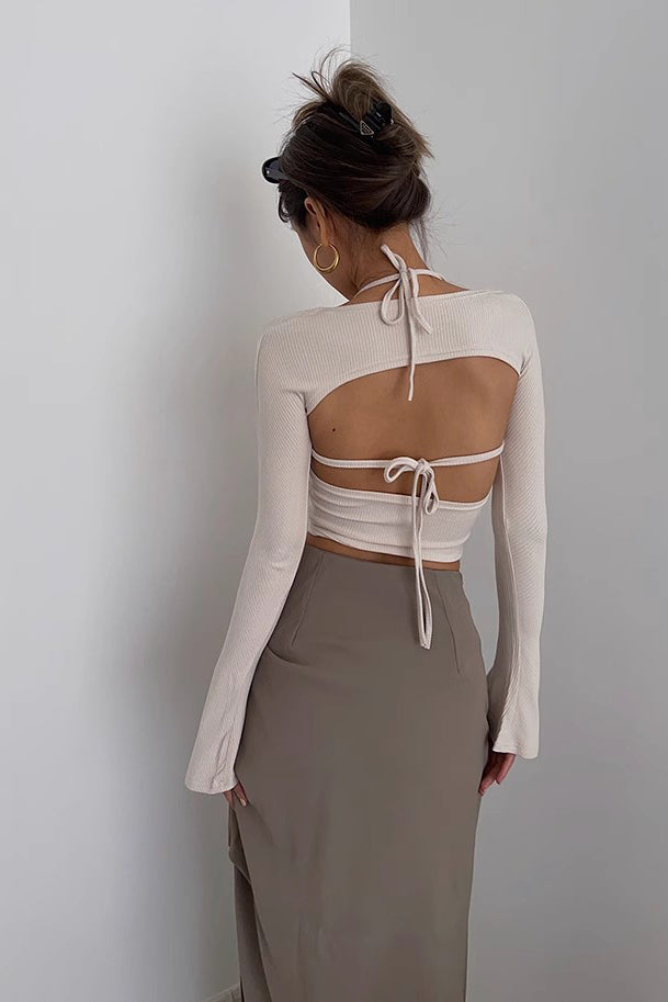 Long Sleeve Ribbed Fitted Tops Shirt