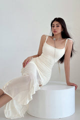 Gauze Lace Split Strap Backless Maxi Dress