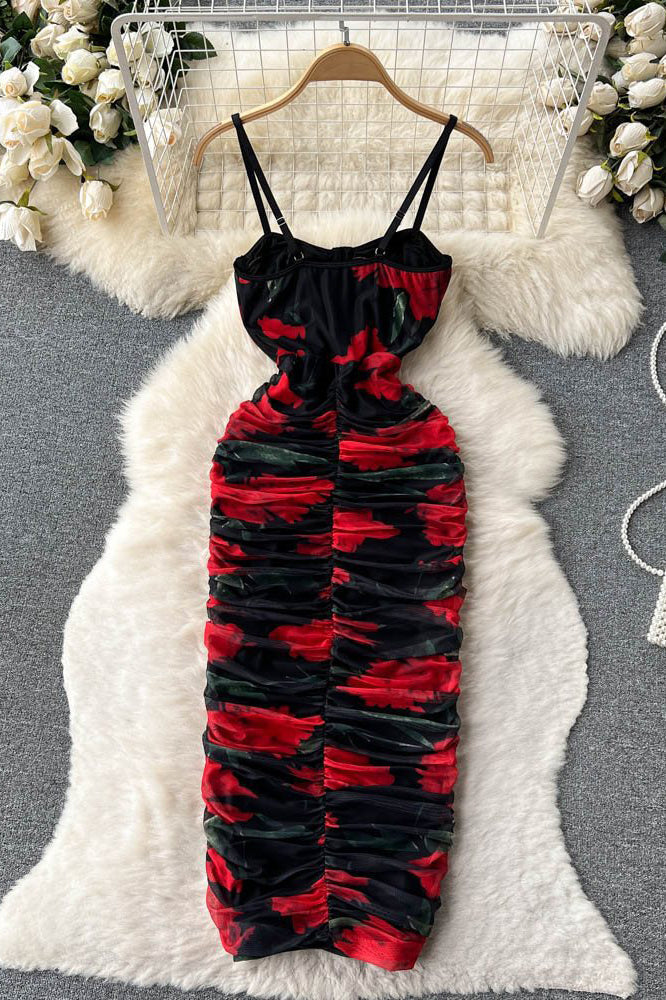 Floral Strap Ruffle Maxi Dress
