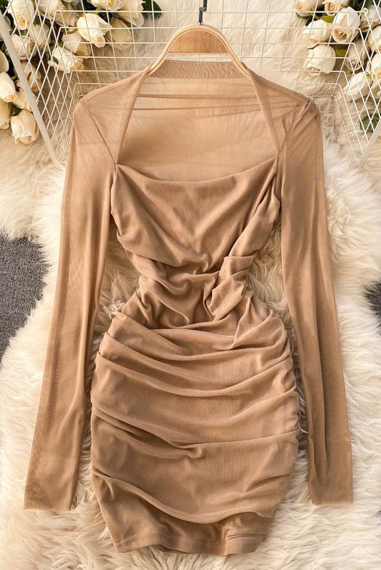 Gauze Long Sleeve Ruffle Mini Dress