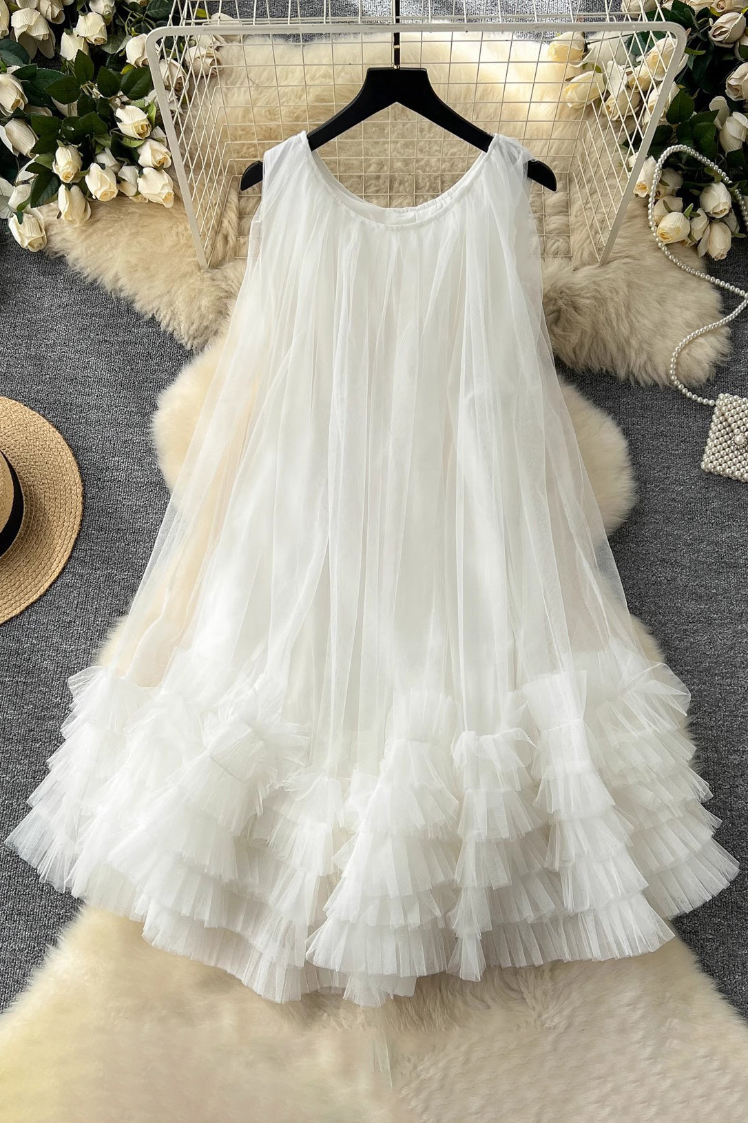 Gauze Sleeveless Lace Mini Dress