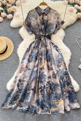 Short Sleeve Print Maxi Dress
