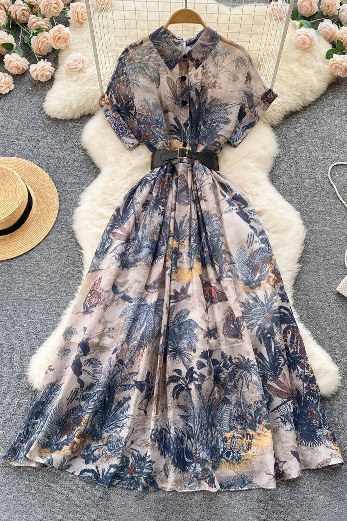 Short Sleeve Print Maxi Dress