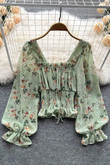 Floral Ruffle Long Sleeve Crop Top