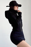 Casual Long Sleeve Zip Cardigan Crop Hooded Coat