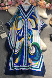 Boho V-Neck Short Sleeve Print Maxi Dress