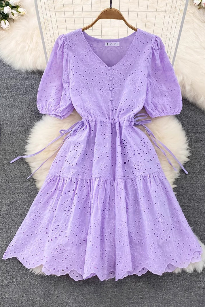 V-Neck Short Sleeve Hollow Strappy Maxi Dress