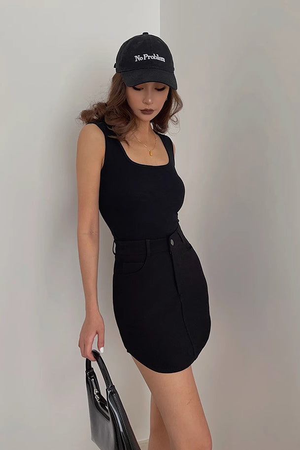 Buttoned Front Asymmetrical Hem Belted Skirt