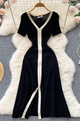 V-Neck Short Sleeve Knit Maxi Dress