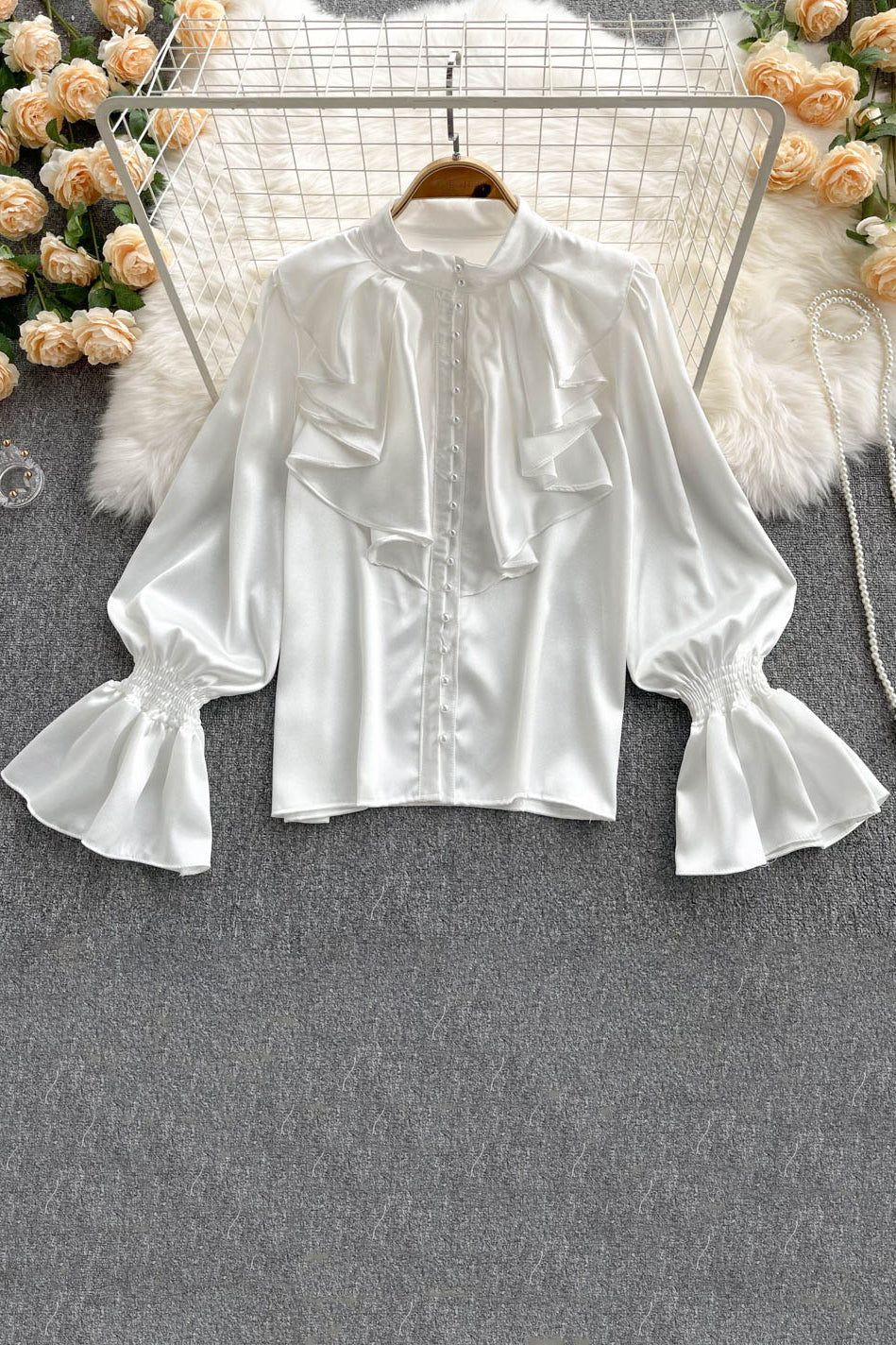 Lace Long Sleeve Buttons Tops